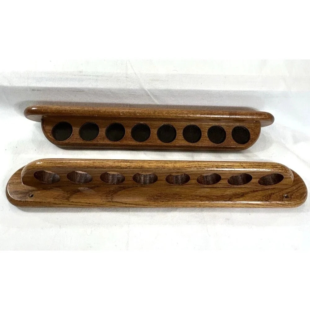Traditional Solid Oak 8 Cue Wall Rack Billiard Pool Cue Holder Game Room Decor